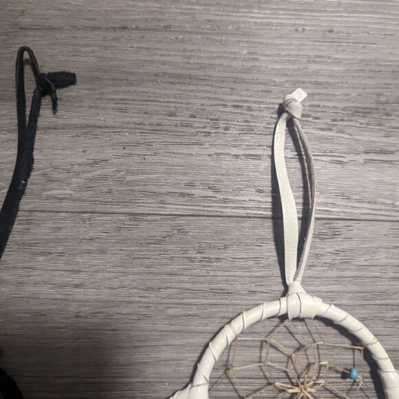 lot #105 Handmade set of 2 Leather Dreamcatchers with Feathers Beads Accents - Picture 4 of 7